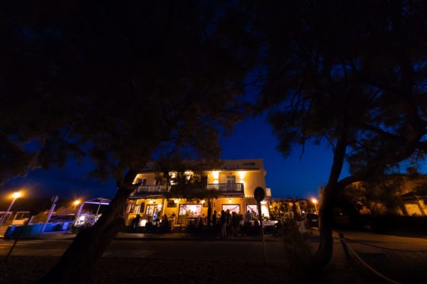 View of the Sol bar in Son Serra de Marina at the blue hour.