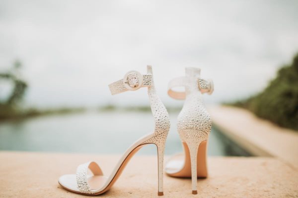 Close up of the bridal shoes.