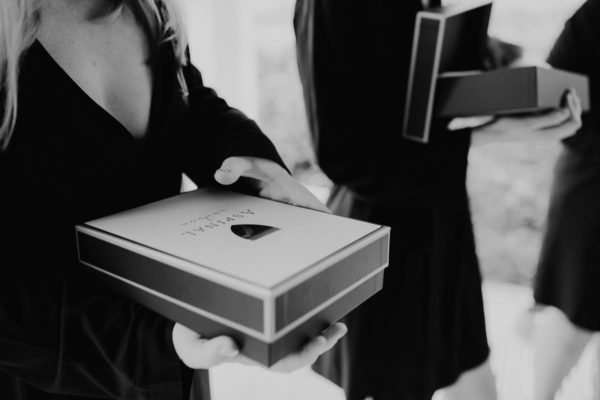 Close up of the box of the gift. The present is from the label Aspinal.