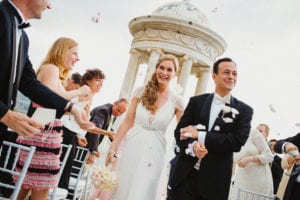 Bridal couple on their wedding in Son Marroig in Mallorca.